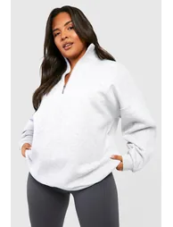Plus Oversized Half Zip Sweatshirt - grey marl - 1