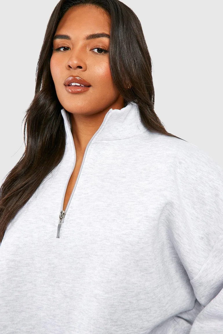 Plus Oversized Half Zip Sweatshirt - grey marl - 3