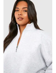 Plus Oversized Half Zip Sweatshirt - grey marl - 3