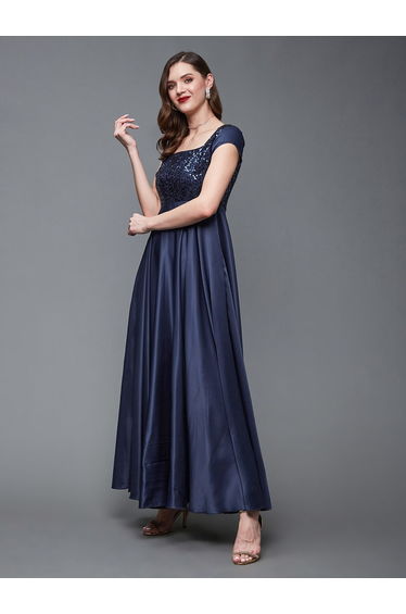 Navy Blue Embellished Maxi Dress