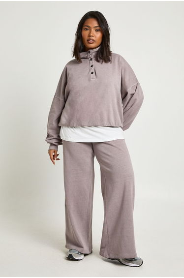 Plus Washed Funnel Neck Sweatshiirt Tracksuit - grape