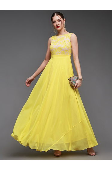 Lace Yoke Sleeveless A-Line Maxi Dress