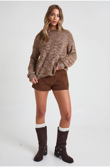 Textured Knit Oversized Jumper - brown