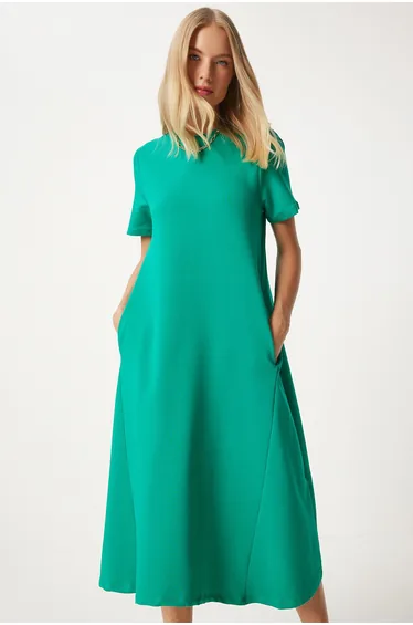 Women's Green A-Line Summer Cotton Dress UB00060