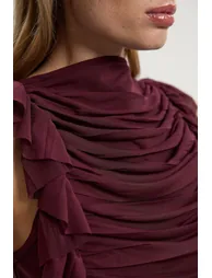 تيشيرت كارين ميلين شيفون أحمر بكشكش بلا أكمام - 2