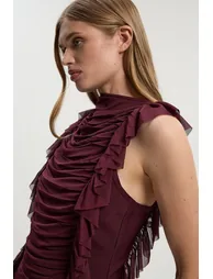 تيشيرت كارين ميلين شيفون أحمر بكشكش بلا أكمام - 1