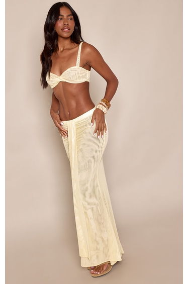 Yellow Mesh Twist Detail Bralette Top Co-ord