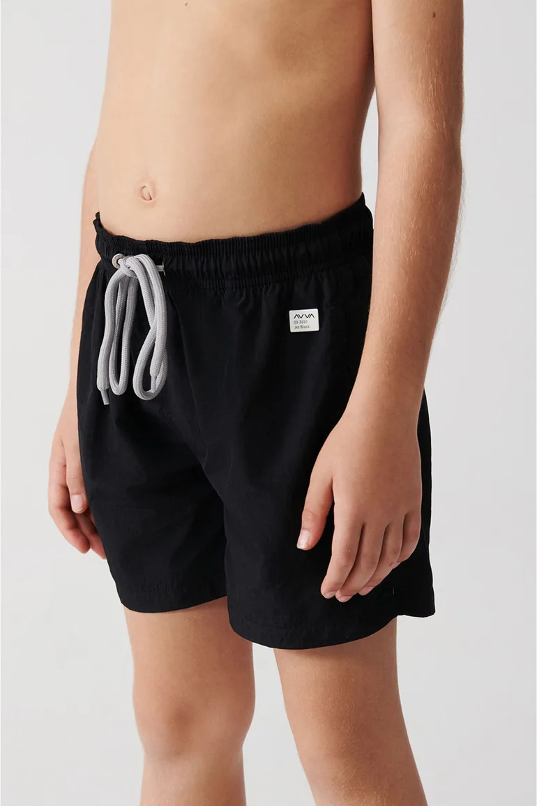 Black Quick Dry Standard Size Plain Kids Swimwear With Special Box - 4