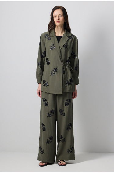 SEQUIN EMBROIDERED JACKET MODAL SET