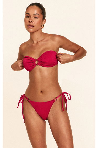 Fuschia Textured Tie Side Bikini Bottoms