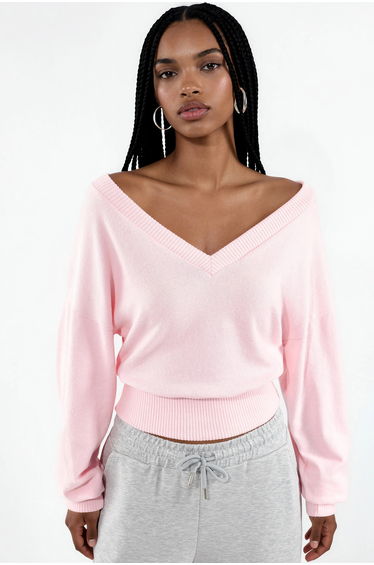 BUSEM Women's Crop V-neck Sweatshirt