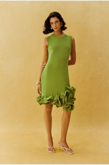 Making Memories Green Sleeveless Ruffle Hem Knit Mini Dress