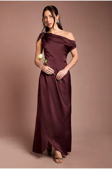 Fallen Shoulder Bow Detail Bridesmaid Maxi Dress