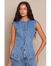 صدرية دينيم بلا أكمام - أزرق