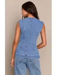 صدرية دينيم بلا أكمام - أزرق - 1