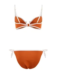 Kiremit Color Block Strapless Covered Brazilian Normal Waist Bikini Set - 2