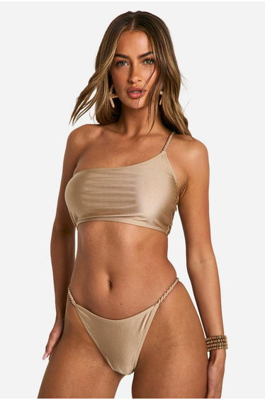 Braided High Leg Bikini Briefs - stone