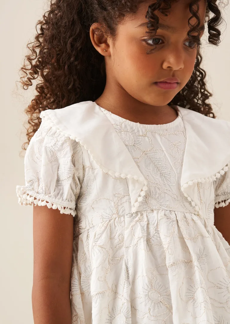 Aurora Floral Embroidered Dress - Ivory - 1