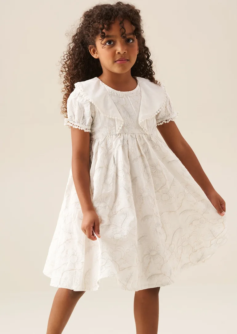 Aurora Floral Embroidered Dress - Ivory - 3