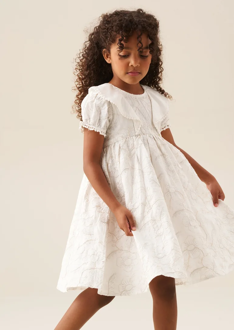 Aurora Floral Embroidered Dress - Ivory