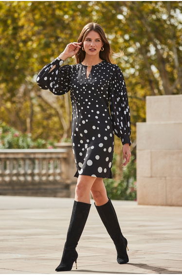 Black Suede Knee High Boot With Gold Heel Detail