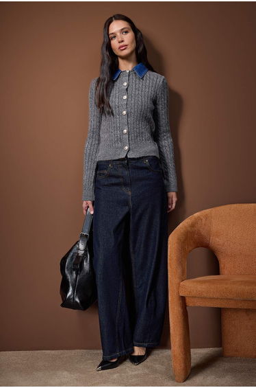 Anthracite denim trimmed knitted cardigan