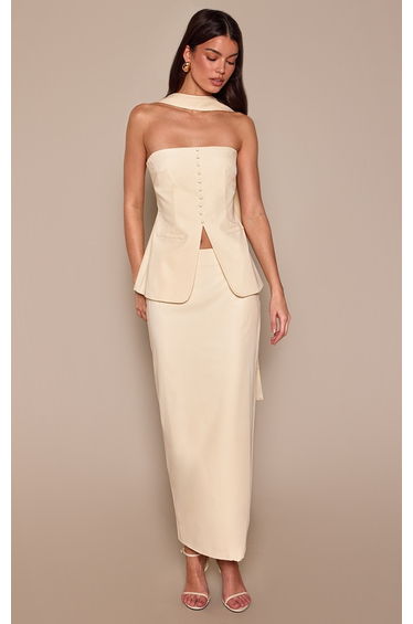 Almond Long Tailored Maxi Skirt