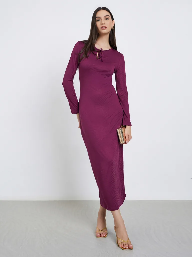 midi burgundy bodycon dress Linden | Burgundy Bodycon Cape-Sleeve Midi Dress