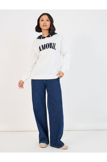 Amore Slogan Print Longline Hoodie