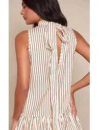 Stone Stripe Halterneck Tie Detail Shift Dress - 2