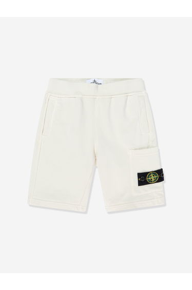 Stone Island Boys Logo Pocket Shorts in Ivory