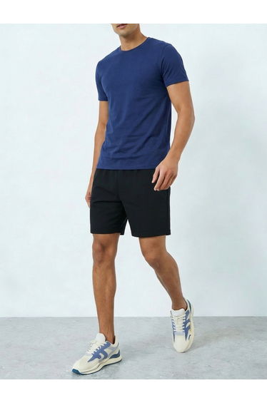 Men Navy Blue Solid Round Neck Tank and Shorts Co-Ords
