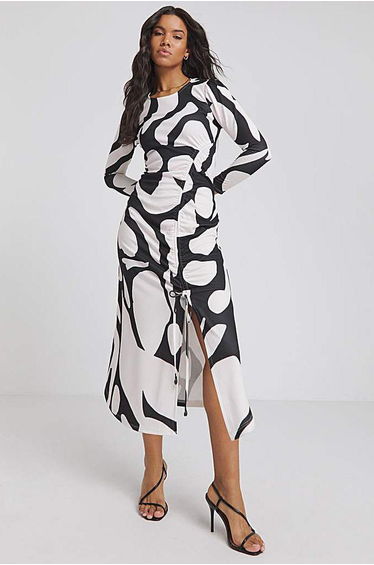 Scuba Crepe Ruched Midi Dress