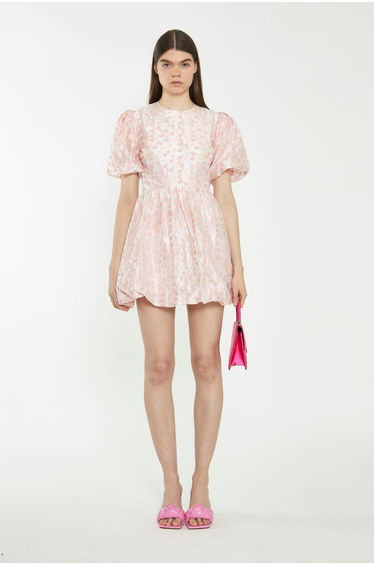 Pink Floral Organza Mini Party Dress
