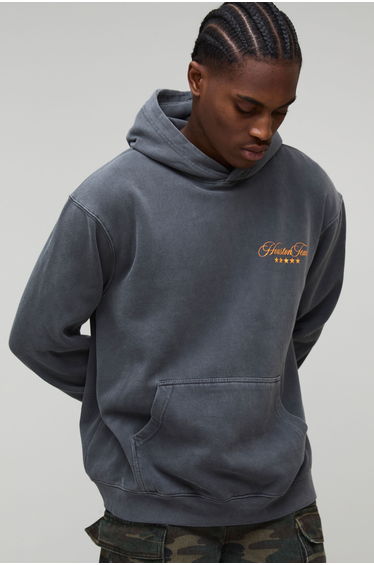 Washed Charcoal Oversized Texas Western Printed Hoodie - washed charcoal