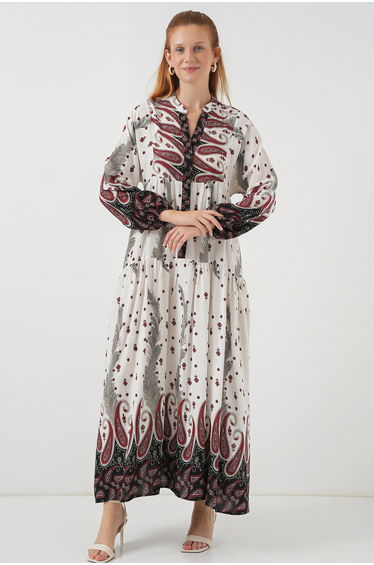 BDART Floral V-Neck Maxi Dress with Button Closure