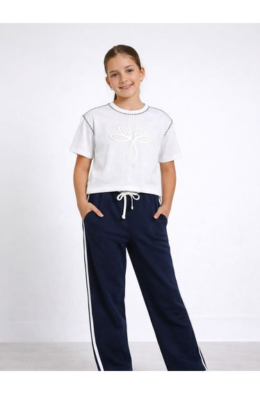 Girls Embossed Detail T-Shirt and Pants Set