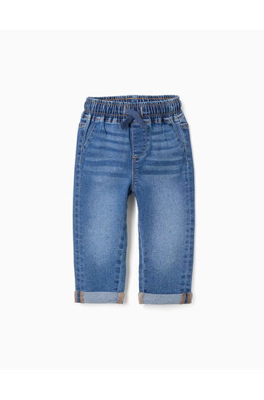 Slim jeans with drawstring for baby boys, blue