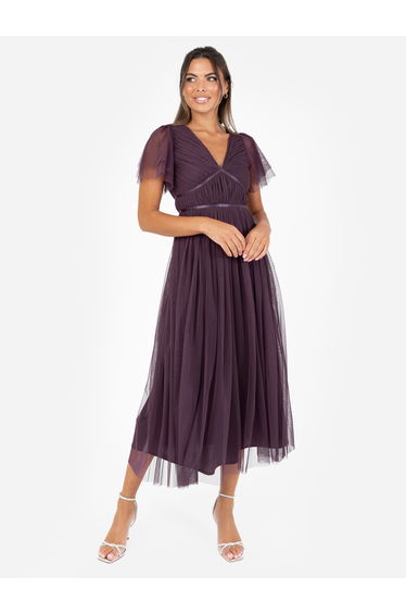 Anaya With Love Recycled Fig Ribbon Detail Midi Dress