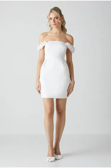 3d Floral Bardot Bridal Mini Dress