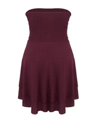 Plum Strapless Skater/Waist Opening Corded Fabric Stretchy Mini Knitted Dress - 2