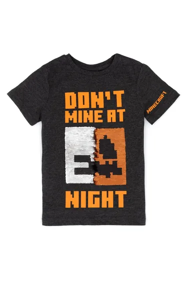 Minecraft Childrens/Kids Don´t Mine At Night Sequin Flip T-Shirt - Black/Orange