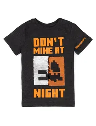 Minecraft Childrens/Kids Don´t Mine At Night Sequin Flip T-Shirt - Black/Orange