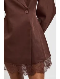 Lace Hem Structured Blazer Dress - chocolate - 3