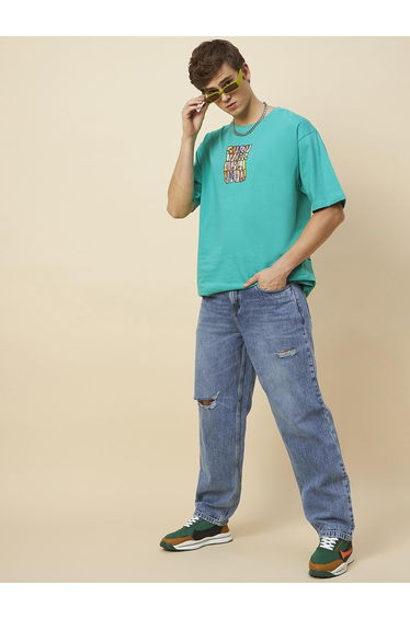 Mid Rise Loose Fit Distressed Pure Cotton Jeans