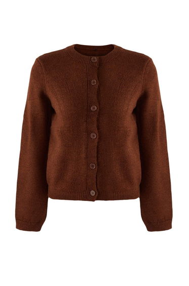 Brown Soft Textured Extra Shawl Striped Knitwear Cardigan