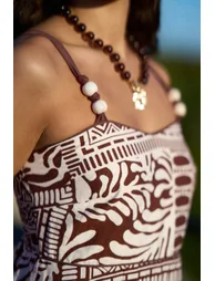 Yumi Brown Tile Print Maxi Dress With Bead Details - 2