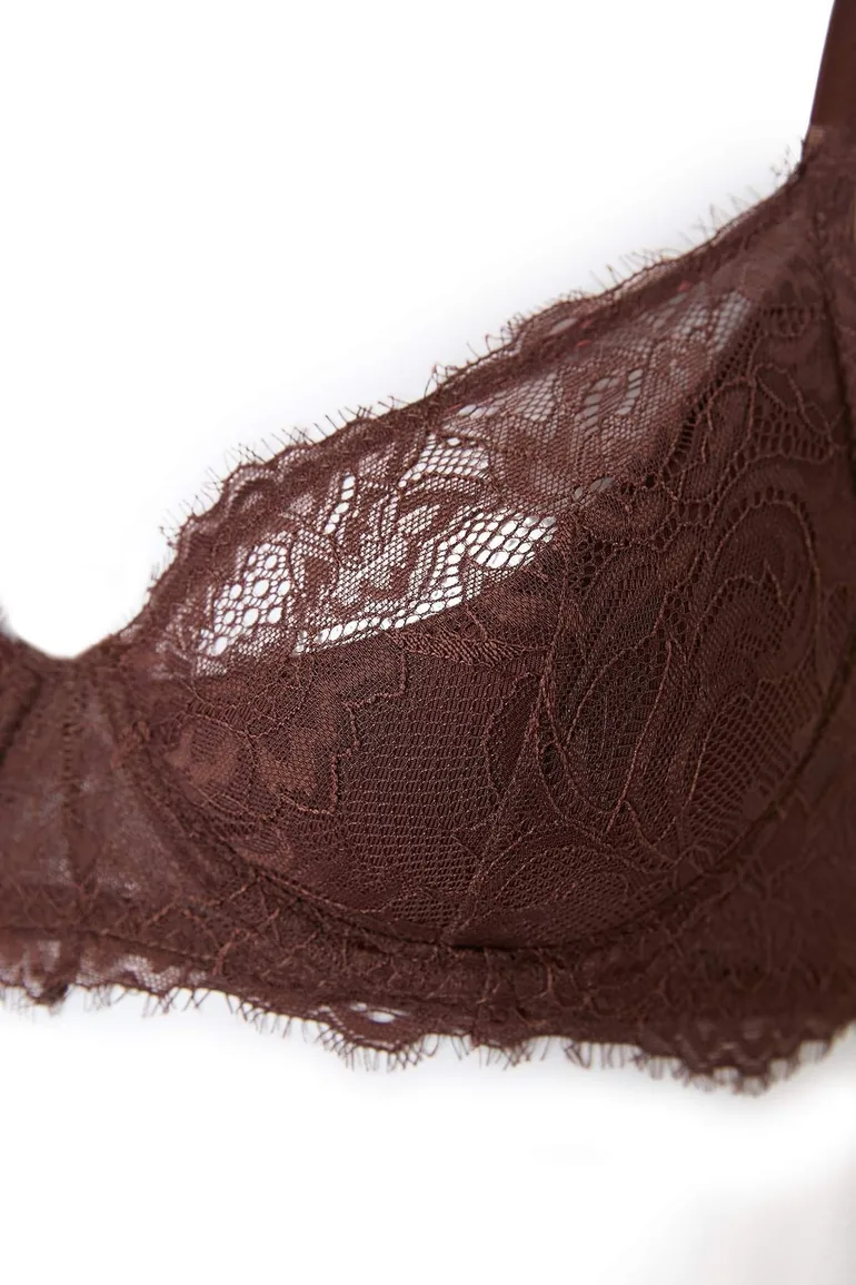 Brown Lace Covered Knitted Strap Lingerie Set - 2