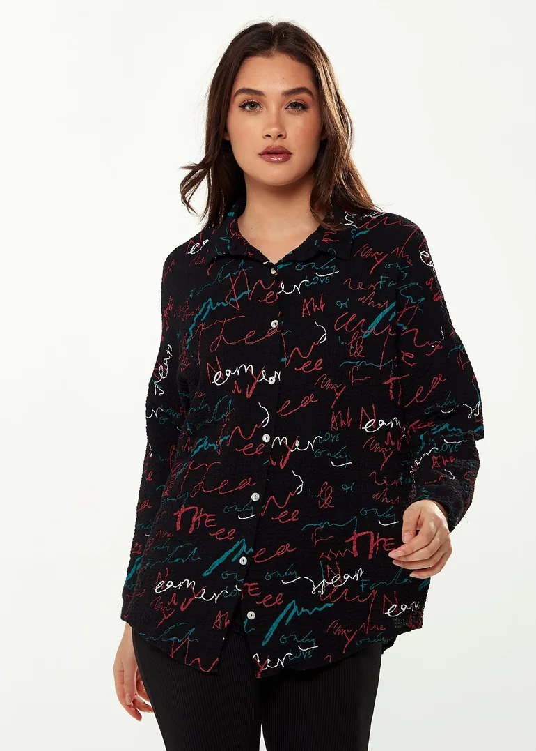 Women's Shirt with Multicolour Signature Pattern in Black