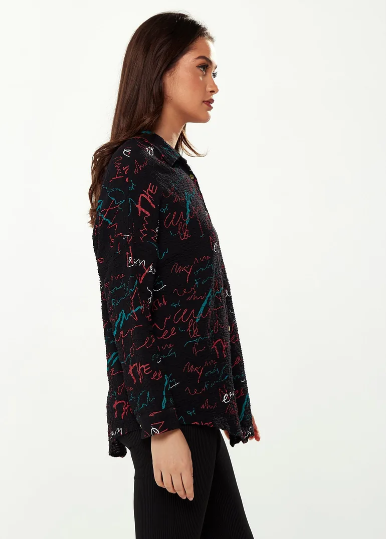 Women's Shirt with Multicolour Signature Pattern in Black - 2